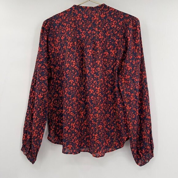 LOFT Women's Forever Navy Long Sleeve Shimmer Floral Blouse fall M - Picture 2 of 9
